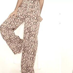 Pretty Little Thing Printed Snakeskin Wide Leg Chiffon Pants Sz 4 Maxi Length